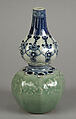 Gourd-shaped Bottle with Jewel String and Molded Floral Design, Porcelain with celadon glaze and underglaze cobalt-blue decoration (Nabeshima ware), Japan