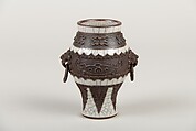 Vase with archaistic decoration, Porcelain with crackled glaze and brown biscuit-relief decoration simulating bronze (Jingdezhen ware), China