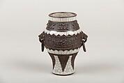 Vase with archaistic decoration, Porcelain with crackled glaze and brown biscuit-relief decoration simulating bronze (Jingdezhen ware), China