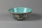 Bowl with Daoist immortals and waves, Porcelain painted in polychrome enamels on the biscuit, China