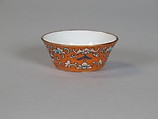 Cup (from a set of eight), Porcelain with iron-red glaze, painted in overglaze polychrome enamels, China