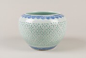 Jar, Porcelain with "rice grain" decoration, painted in underglaze blue, China