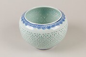 Jar, Porcelain with "rice grain" decoration, painted in underglaze blue, China
