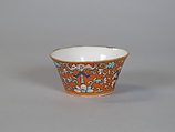 Cup (from a set of eight), Porcelain with iron-red glaze, painted in overglaze polychrome enamels, China