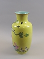 Vase, Porcelain painted in overglaze polychrome enamels, and yellow glaze, with incised decoration, China
