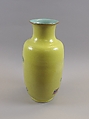 Vase, Porcelain painted in overglaze polychrome enamels, and yellow glaze, with incised decoration, China