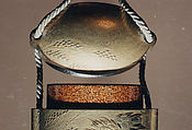 Inrō with Cranes in Rice Fields, Gold lacquer ground with gold and silver hiramaki-e and takamaki-e, red lacquer, and kirikane (cut-out foil)Ojime: bead; coralNetsuke: box with shells and seaweed; maki-e lacquer with gold and abalone-shell inlay, Japan