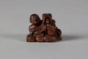 Netsuke of Tokutaro and Fox Disguised as a Woman, Wood, Japan