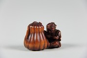 Netsuke of Boy Cutting a Gourd, Wood, Japan