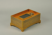 Set of Five Writing Boxes with Japanese Globeflowers, Plum Blossoms, and Interlaced Roundels, Lacquered wood with gold and silver hiramaki-e and applied gold foil on nashiji ground, Japan