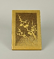 Set of Five Writing Boxes with Japanese Globeflowers, Plum Blossoms, and Interlaced Roundels, Lacquered wood with gold and silver hiramaki-e and applied gold foil on nashiji ground, Japan