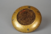 Portable Picnic Set (sagejū) with Chrysanthemums, Foliage Scroll, and Tokugawa Family Crest, Lacquered wood with gold, silver hiramaki-e, gold and silver foil application on nashiji lacquer ground, Japan