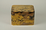 Box for Incense Set with Design of Plum and Bamboo, Gold maki-e on black lacquer, Japan