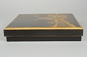 Writing Box (Suzuribako) with Chinese Poet Su Dongpo and Attendant, Lacquered wood with gold, silver, and red togidashimaki-e, Japan