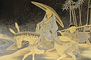 Writing Box (Suzuribako) with Chinese Poet Su Dongpo and Attendant, Lacquered wood with gold, silver, and red togidashimaki-e, Japan