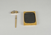 Writing Box (suzuribako) with Waterfall and Auspicious Characters, Lacquered wood with gold and silver takamaki-e, hiramaki-e, togidashimaki-e, and gold inlay on nashiji ground, Japan