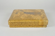 Writing Box (suzuribako) with Waterfall and Auspicious Characters, Lacquered wood with gold and silver takamaki-e, hiramaki-e, togidashimaki-e, and gold inlay on nashiji ground, Japan