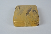 Box with Folded Brocade Pattern, Gold and silver maki-e on gold lacquer, Japan