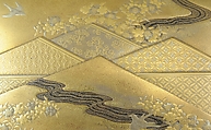 Box with Folded Brocade Pattern, Gold and silver maki-e on gold lacquer, Japan