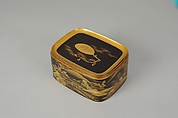 Scene from A Boat upon the Waters, a Chapter from "The Tale of Genji", Gold makie (sprinkled) design on black lacquer, Japan