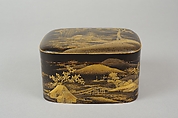 Scene from A Boat upon the Waters, a Chapter from "The Tale of Genji", Gold makie (sprinkled) design on black lacquer, Japan