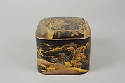 Scene from A Boat upon the Waters, a Chapter from "The Tale of Genji", Gold makie (sprinkled) design on black lacquer, Japan