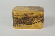 Box with Design of Pines Along the Shore, Gold maki-e on black lacquer, Japan