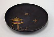 Cake Tray, Lacquer with black ground, hiramakie design in gold and silver, Japan
