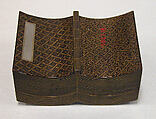 Box in the Shape of an Open Illustrated Book, Lacquer on wood with powdered gold, Japan