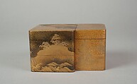 Incense Box with Designs of Pines Along the Shore and Young Pines, Gold maki-e on black lacquer, Japan