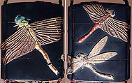 Case (Inrō) with Design of Three Large Dragonflies, Lacquer, roiro, gold, brown and red hiramakie, takamakie, ceramic inlay; Interior: nashiji and fundame, Japan