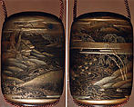 Case (Inrō) with Design of Winding River, Birds in Flight, Trees and Clouds, Lacquer, kinji, gold, silver, black and brown hiramakie, nashiji and togidashi; Interior: nashiji and fundame, Japan