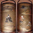 Case (Inrō) with Design of Courtier Accompanying Raryōō (obverse); Nobleman Playing Flute (reverse), Gold and silver maki-e with gold and colored lacquer , Japan