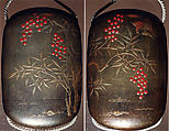 Case (Inrō) with Design of Sparrow in Flight above Manten Plants with Red Berries, Lacquer, kinji, nashiji, gold and colored hiramakie, takamakie and red lacquer; Interior: nashiji and fundame, Japan