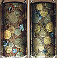 Case (Inrō) with Design of Scattered Chrysanthemums (Kikumon), Lacquer, roiro, nashiji, gold hiramakie, togidashi, gold foil, aogai; Interior: nashiji and fundame, Japan