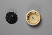 Kappa Leading Blind Man, Ivory with bronze disk inlaid with gold, Japan