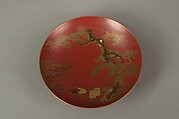 Sake Cup with Scenes from the Noh Plays Pine in the Winds, Yōrō Falls, and The Tengu of Mount Kurama, Shomosai (Japanese, active late 18th–early 19th century), Lacquered wood with gold and silver hiramaki-e and takamaki-e and cutout gold- and silver-foil application, Japan