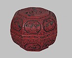 Box with Daoists welcoming immortal Shoulao, Carved red and green lacque, China