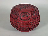 Box with Daoists welcoming immortal Shoulao, Carved red and green lacquer, China