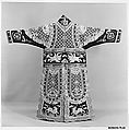 Theatrical Robe for the Role of a Guard, Silk and metallic-thread embroidery on silk satin; appliqué of various woven silks, China