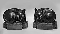 Cat (one of a pair), Porcelain with black enamel (Jingdezhen ware), modern plastic repair of eyes, China