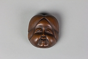 Netsuke of Kyōgen Mask: Usume (or Ofuku or Okame), Wood, Japan