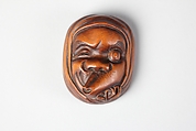 Netsuke of Noh Mask: One-Eyed Hyottoko, Wood, Japan