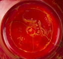 Bowl imitating realgar, Opaque mottled red and yellow glass, China