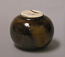 Tea Caddy, Clay covered with a glaze burnt away on one side (Seto ware), Japan