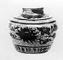 Tea Jar, Clay covered with crackled glaze and decorated with polychrome enamels (Kyoto ware), Japan