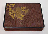 Basketwork Box with Peonies, Bamboo, rattan, and lacquer, with gold hiramaki-e, Japan