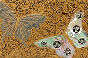 Box, Lacquered wood with gold and silver hiramaki-e, mother-of-pearl inlay on black lacquer ground; leather strap with metal fittings, Japan