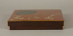 Writing Box with Design of Plum Blossoms and Moon, Reddish-brown lacquer with gold hiramaki-e, lead, and mother-of-pearl inlay, Japan