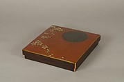 Writing Box with Design of Plum Blossoms and Moon, Reddish-brown lacquer with gold hiramaki-e, lead, and mother-of-pearl inlay, Japan